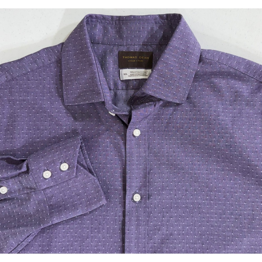 Thomas Dean Collection Button Up Shirt 16.5L Purple Textured Diamond Dot Office
